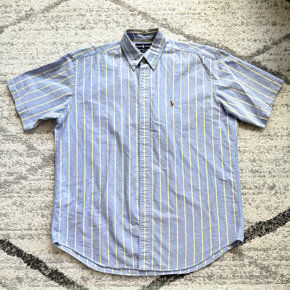 Vintage Ralph Lauren Blake Blue Striped Short Sleeve Button Down Shirt Mens L - Picture 8 of 8